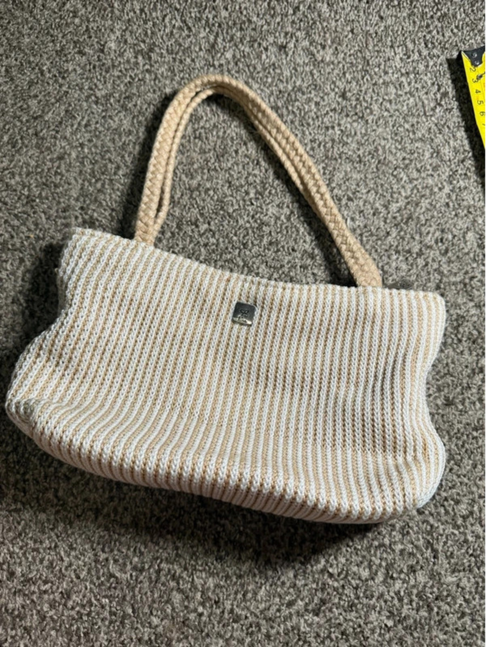 Lira Women’s Cream Tan Woven Knit Shoulder Bag Purse Striped Y2K